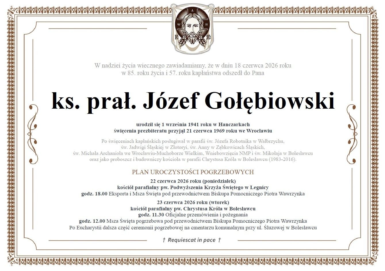 Ks. Józef Gołębiowski - diecezja legnicka