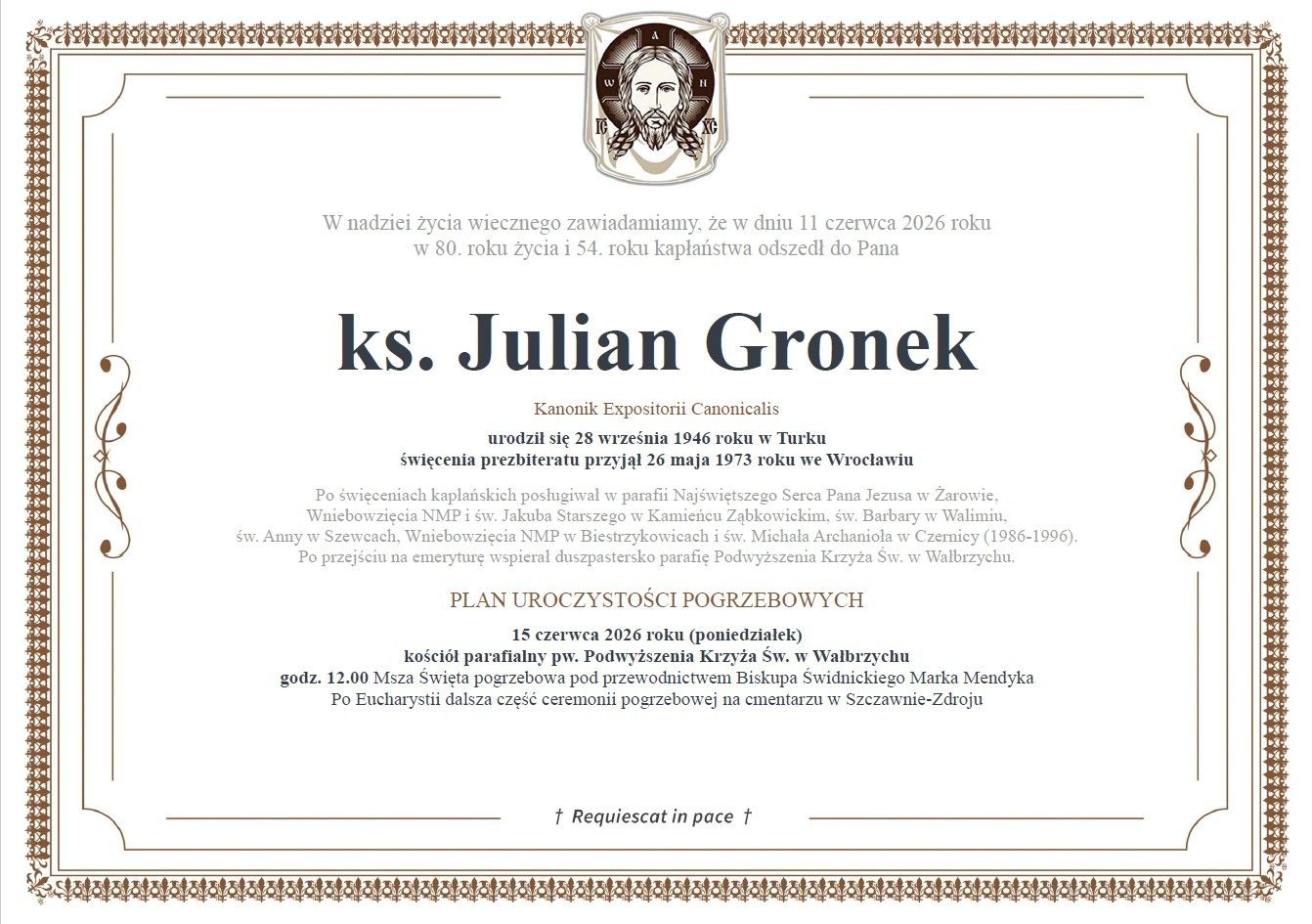 Ks. Julian Gronek - diecezja legnicka