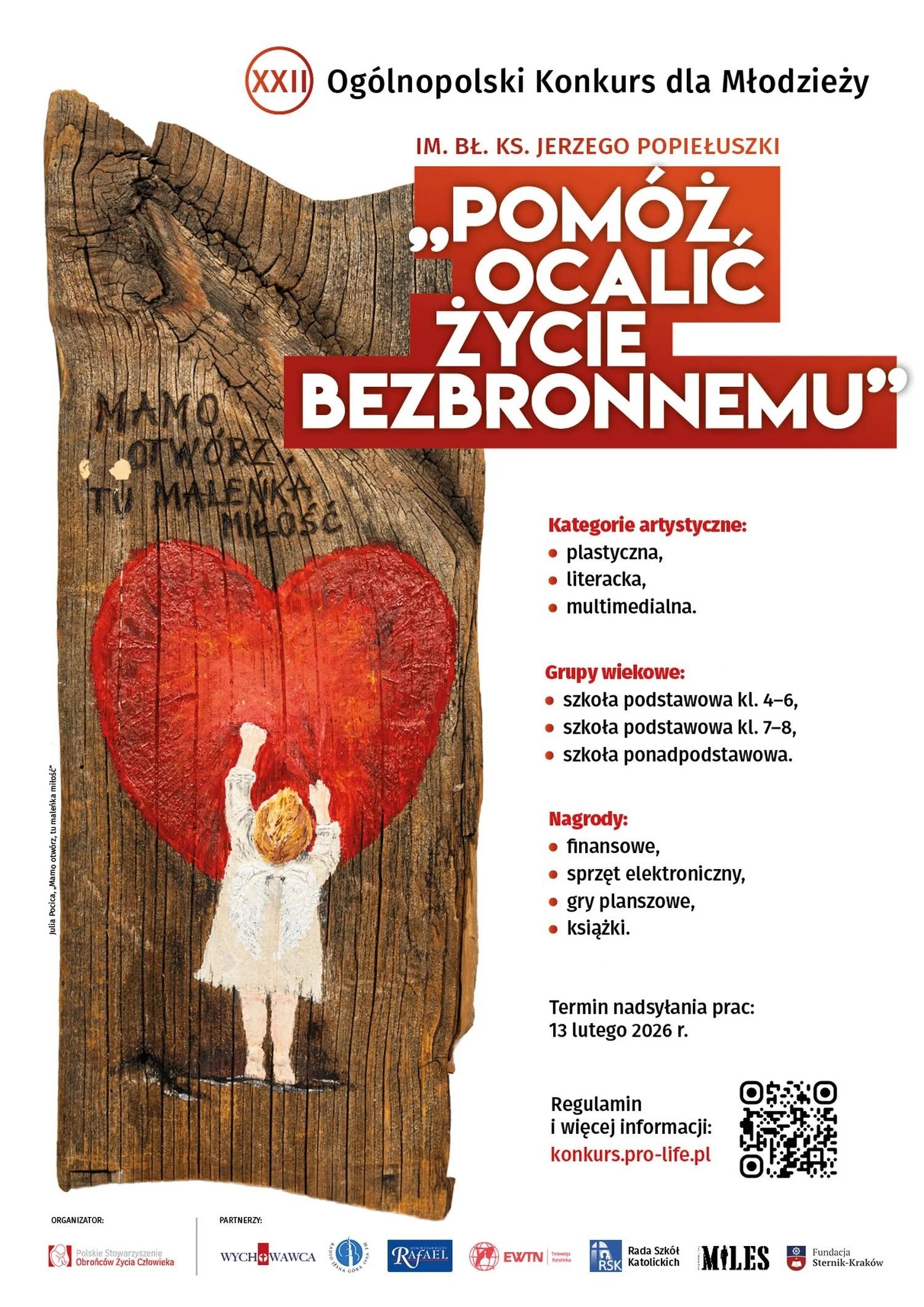 XXII Ogólnopolski Konkurs dla Młodzieży „Pomóż ocalić życie bezbronnemu”  im. bł. ks. Jerzego Popiełuszki