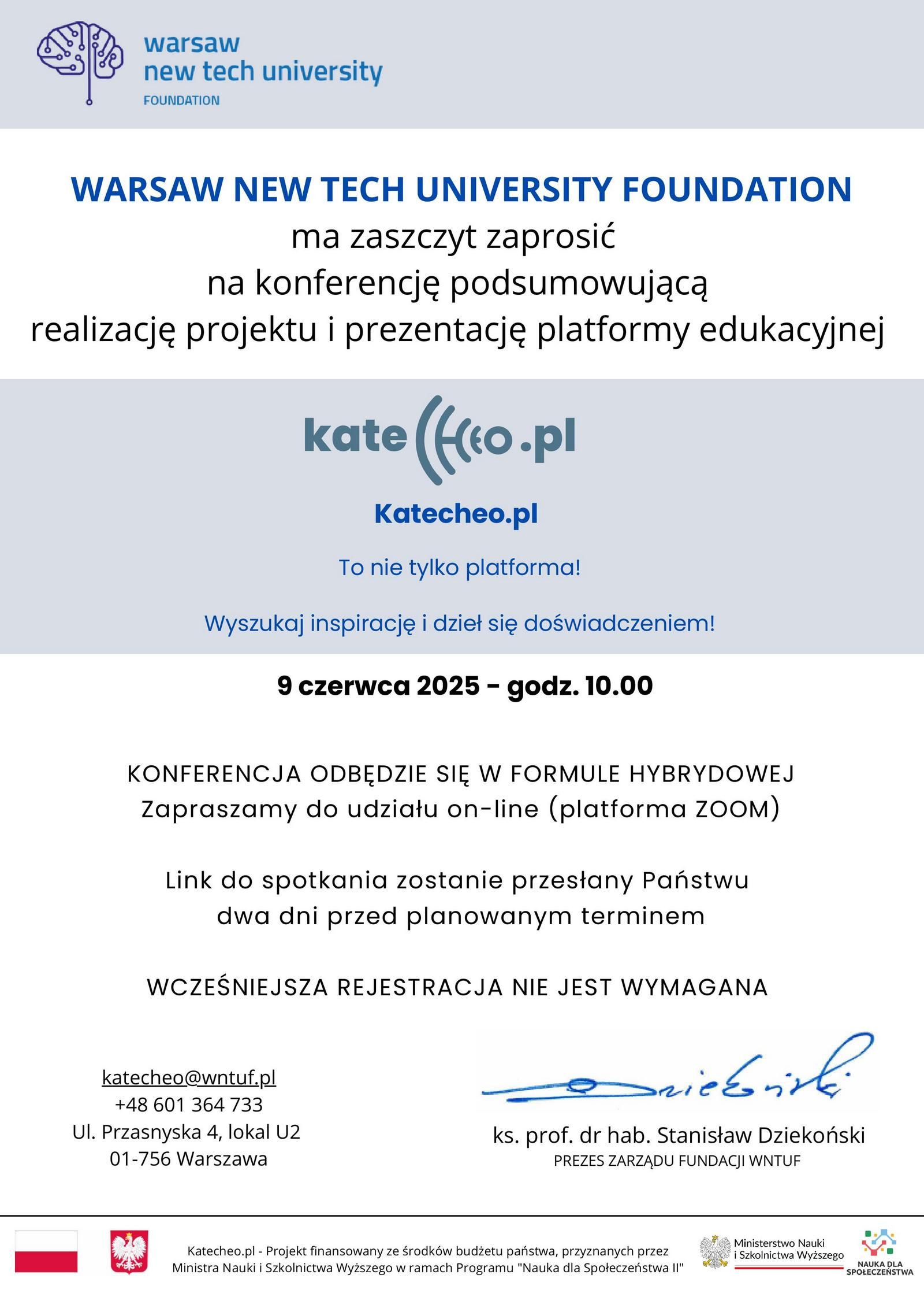 Konferencja podsumowująca realizację projektu i prezentację platformy edukacyjnej katecheo.pl - 9 czerwca 2025