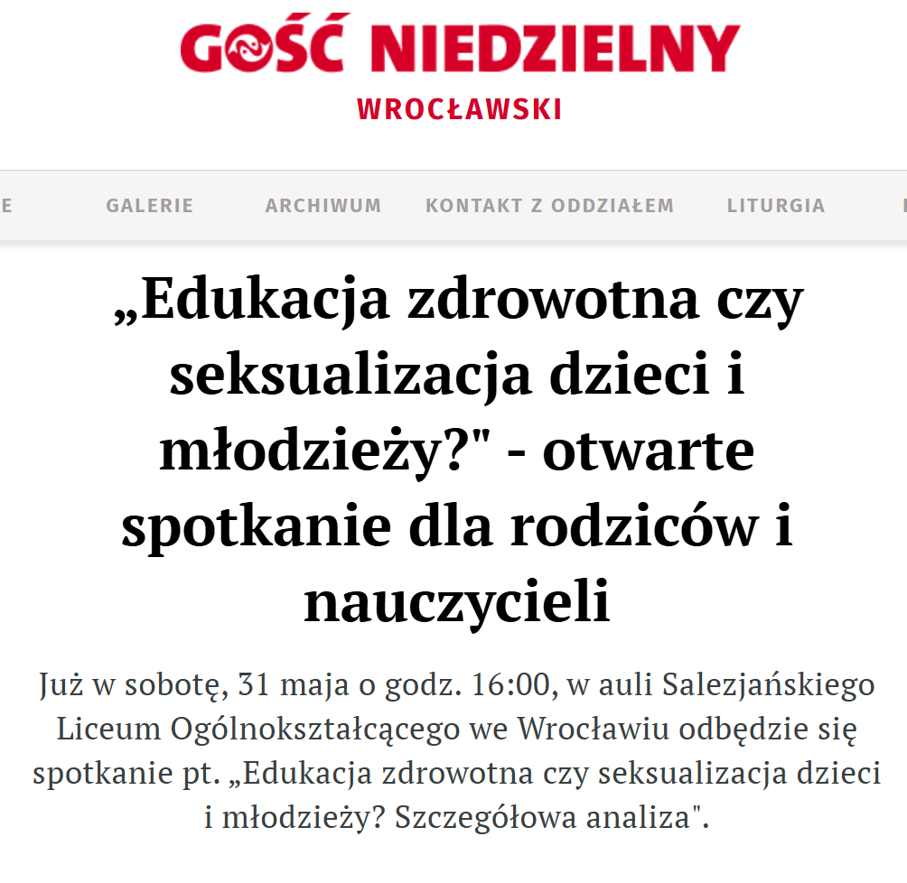 "Edukacja zdrowotna czy seksualizacja dzieci i młodzieży?" - otwarte spotkanie dla rodziców i nauczycieli - 31 maja 2025