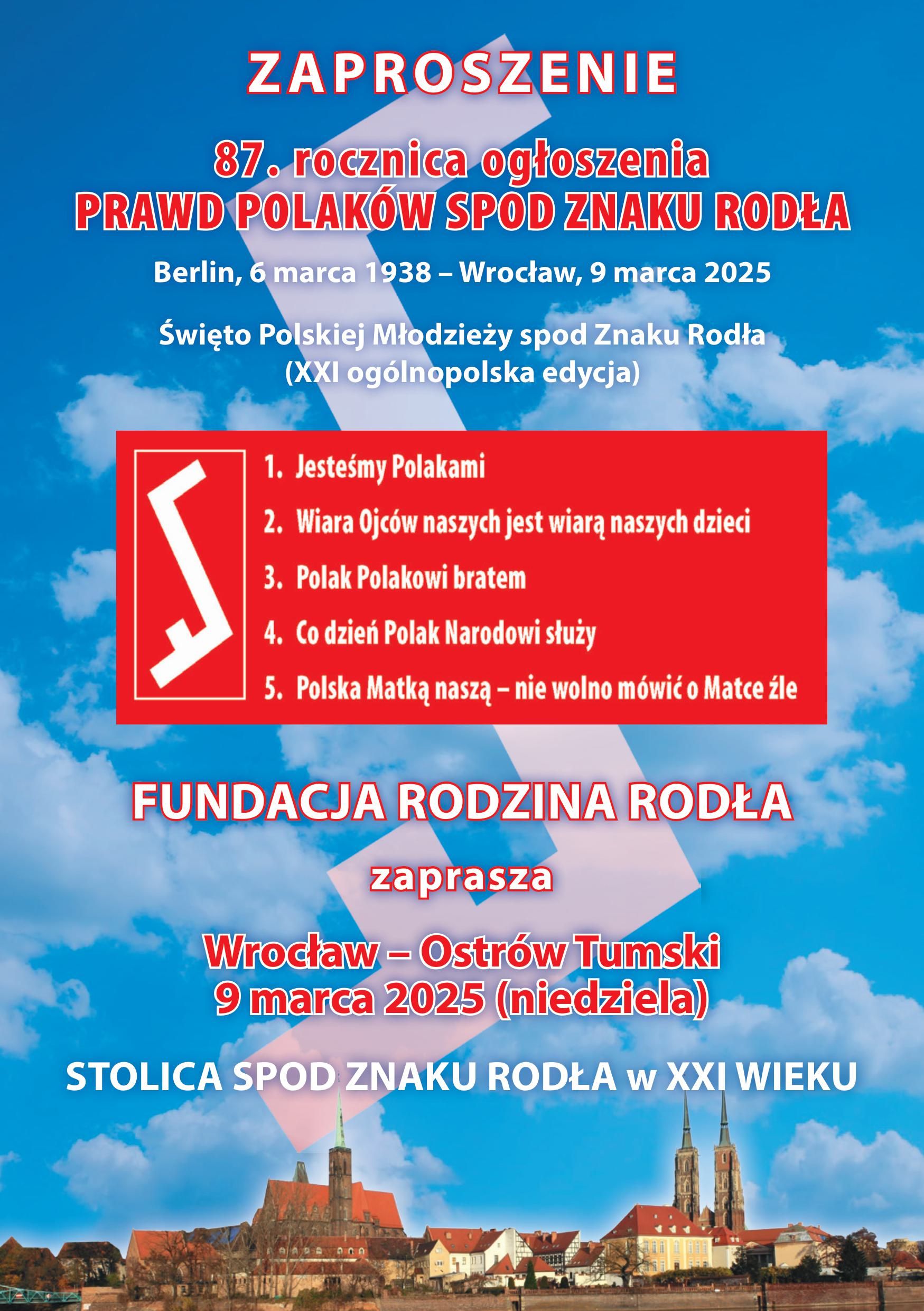 Zaproszenie - Obchody 87. rocznicy ogłoszenia Prawd Polaków spod Znaku  Rodła - 9 marca 2025