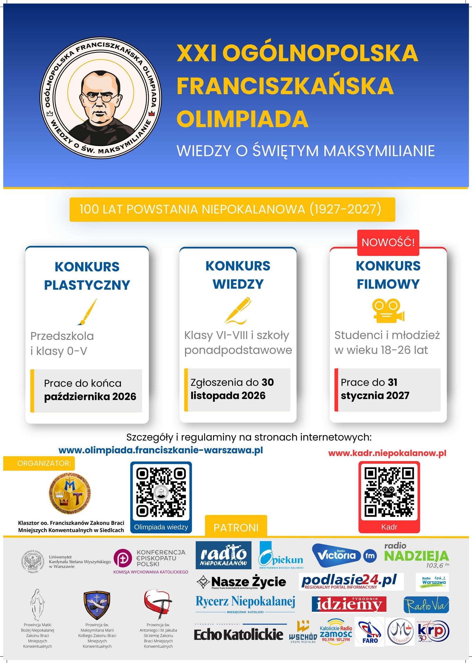 Ogólnopolska Franciszkańska Olimpiada Wiedzy o św. Maksymilianie - 2026/2027